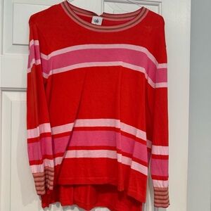 CAbi Vibrant Red Sweater with Pink Trim